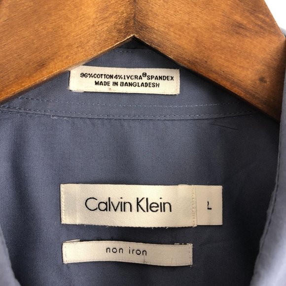 Calvin Klein Men's Size Large Blue Non-Iron Collared Button Down Dress Shirt - Picture 6 of 8